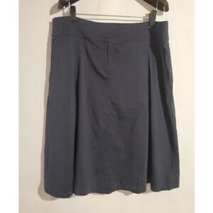 Eileen Fisher Organic Linen Blend Pleated Skirt Size L Navy Blue Preppy Office